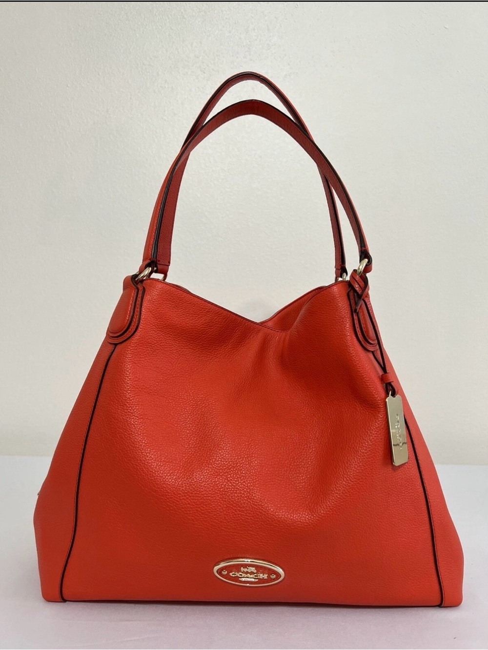 Coach Bright Orange Pebble Leather Shoulder Bag - Picture 3 of 16